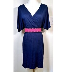 Lascana‎ V-Neck Stretch Boho Blue Pink Waist Beach Dress Womens Size 8 - NWT